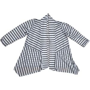 Kim Rogers‎ Women's Black White Striped Eyelet Open Front Cardigan Size Medium